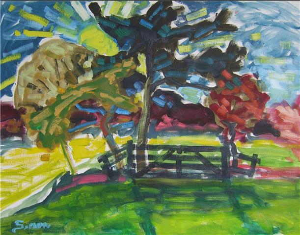 Meadow fence, Oil on papier, 50 x 65 cm, 2013